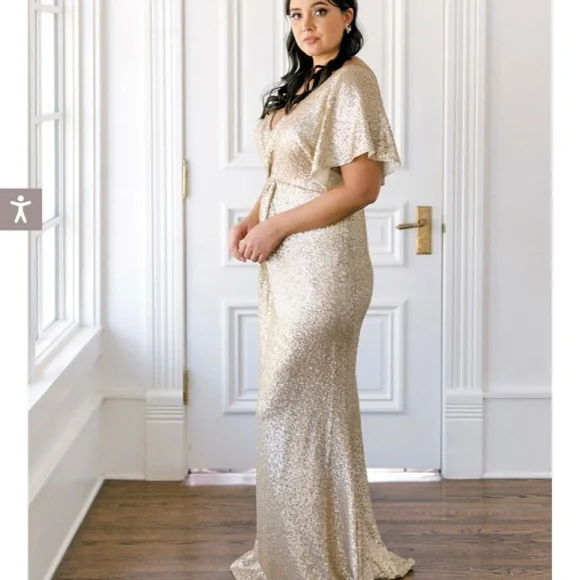 gold lace dress for bridesmaids Grace Loves Lace Silky Satin Midi Gold main image 0